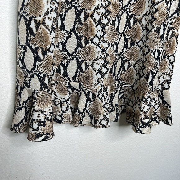 Scully Snakeskin Ruffle Open Back 3/4 Sleeved Tan Dress S - Picture 7 of 13
